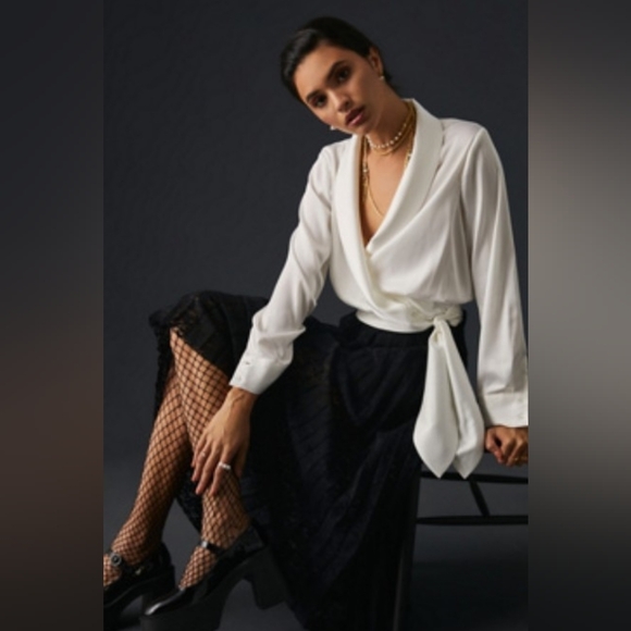 Hutch Tops - Anthropologie Hutch White Wrap Blouse.. Gorgeous, Size Medium, NWT 138 Retail